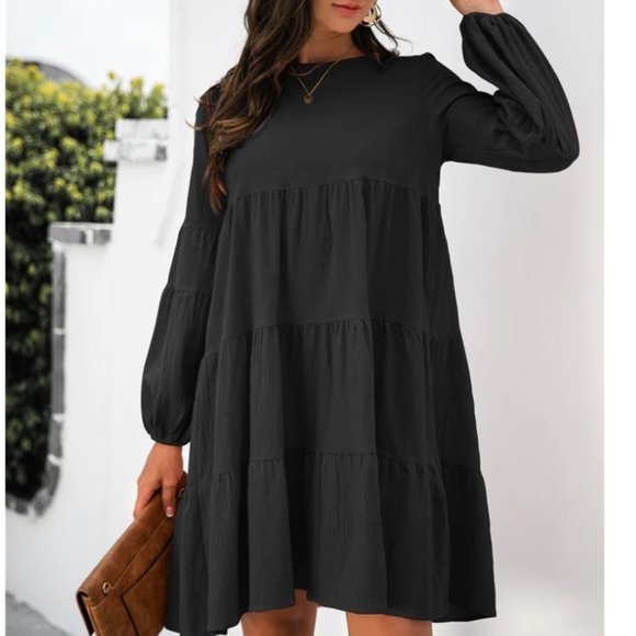 Rails Dresses & Skirts - Rails black tiered long sleeve crew neck smocked peasant dress 100% cotton XS